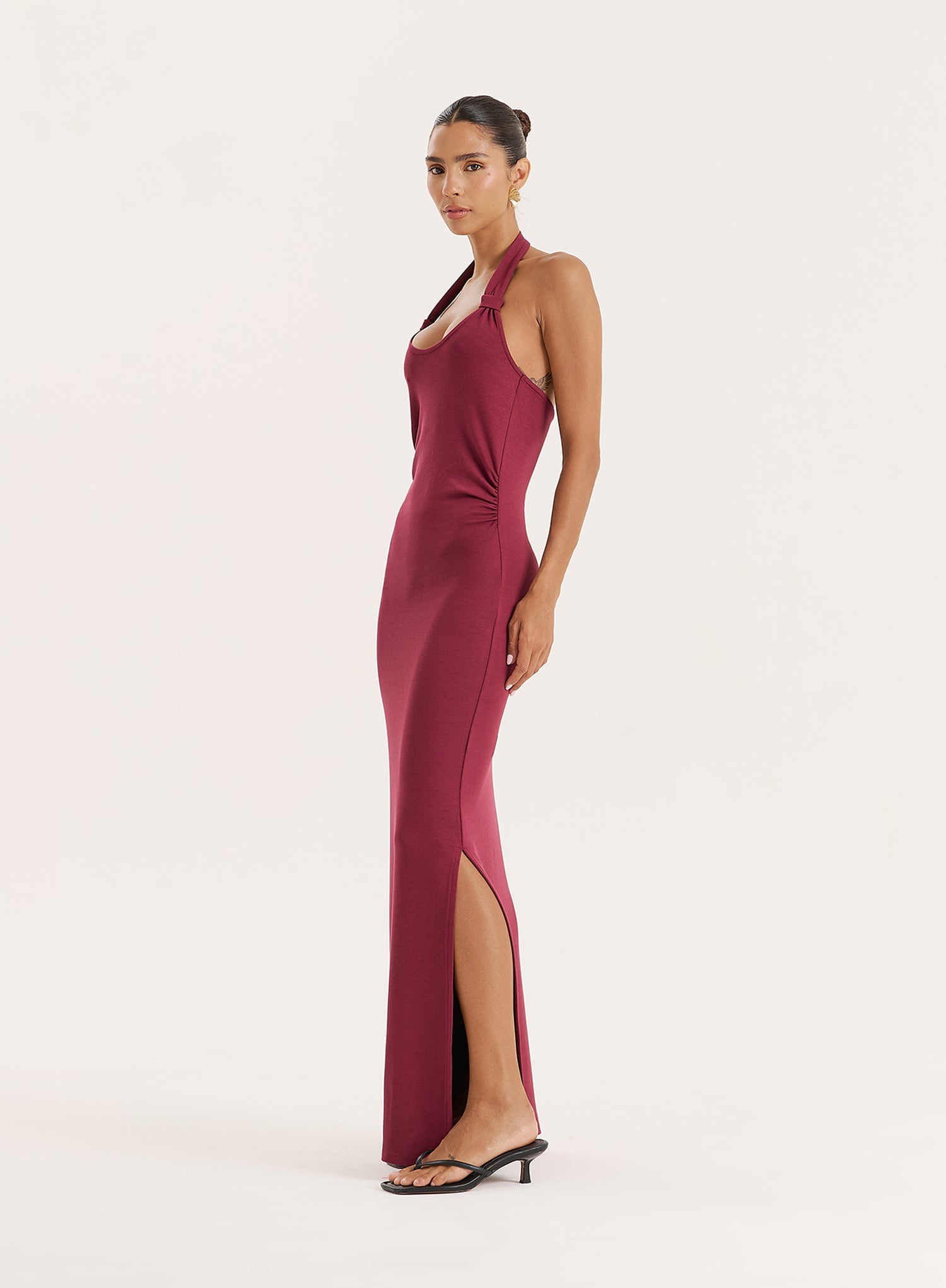 Plum Knot Detail Halterneck Jersey Maxi Dress